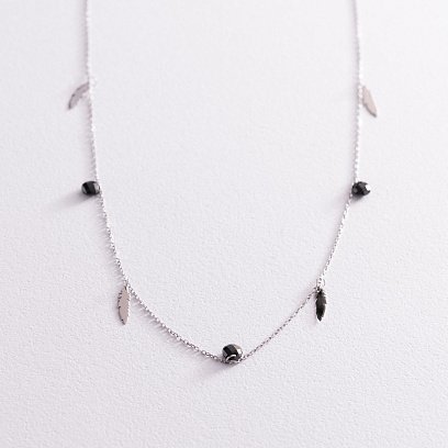 Кольє "Пір'ячка" в білому золоті (фіаніти) кол02027