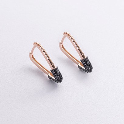 Золотые серьги "Булавки" (черные фианиты) с09117 №3