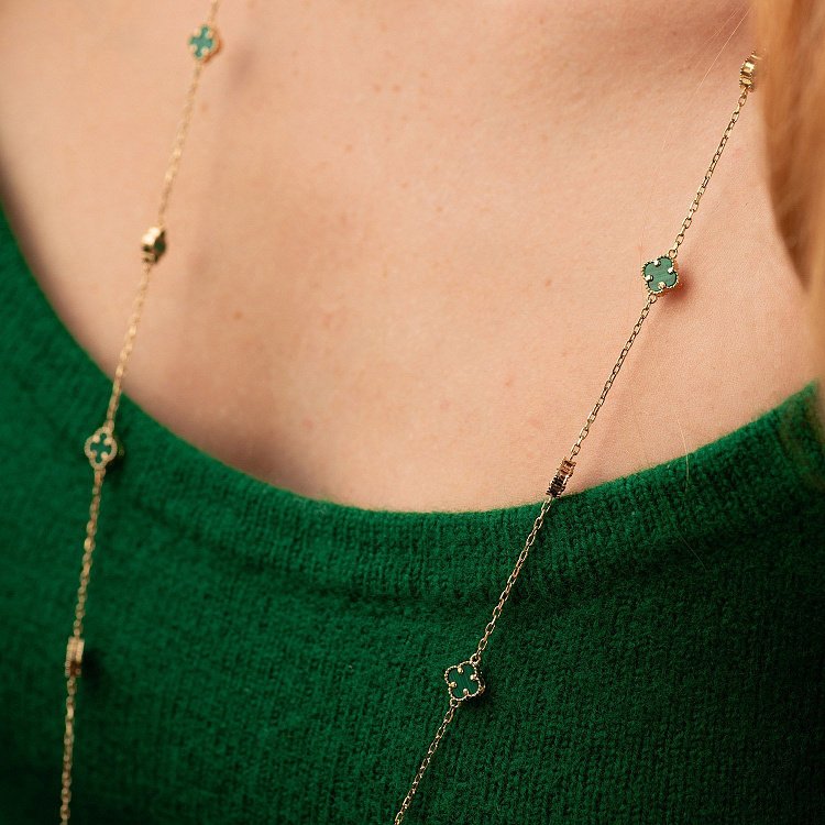 Колье "Клевер" с малахитом mini (желтое золото) кол02431 от ювелирного магазина Оникс - 3