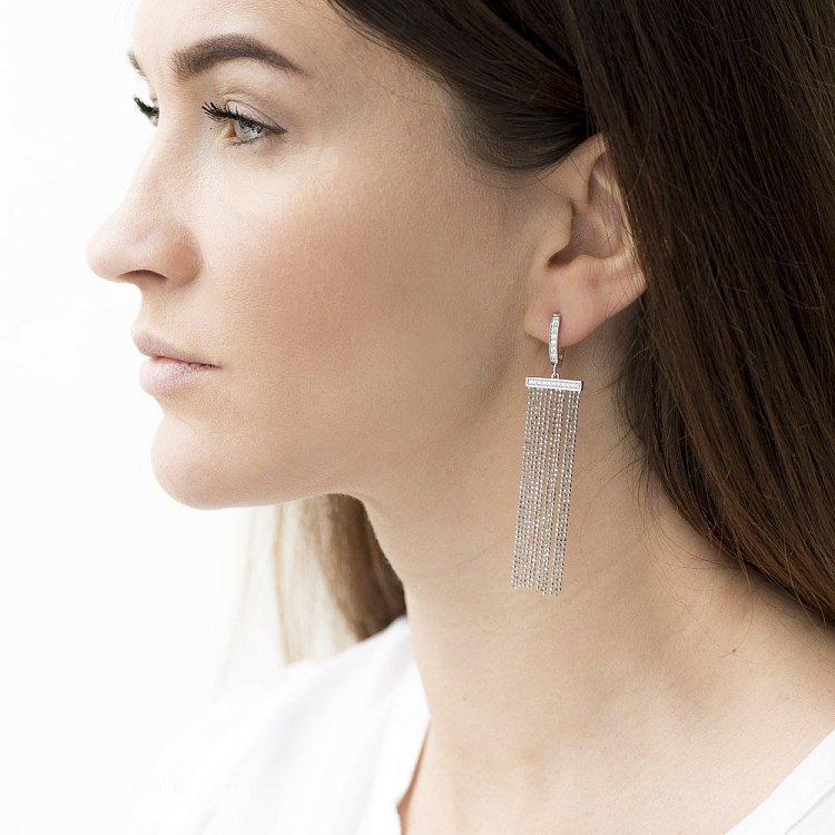 Серебряные серьги  "Водопад" с фианитами 122150 от ювелирного магазина Оникс - 1
