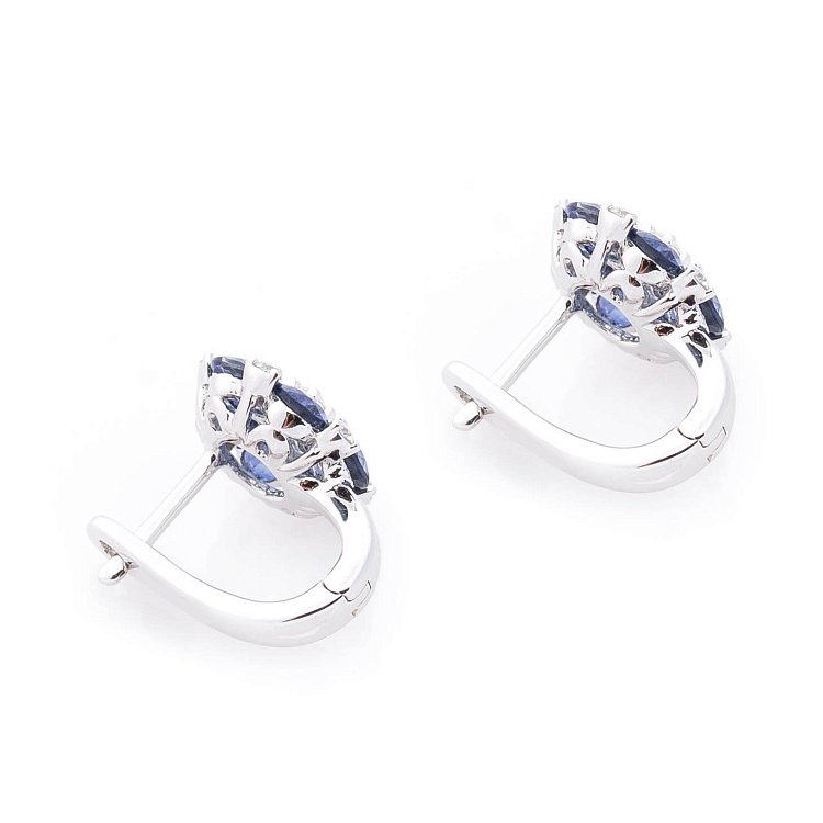 Золотые серьги с сапфирами и бриллиантами "Цветок" сб0068gm от ювелирного магазина Оникс - 3