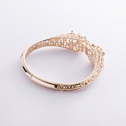 Жорсткий браслет "Пантера" у жовтому золоті (фіаніти) б05219 №5