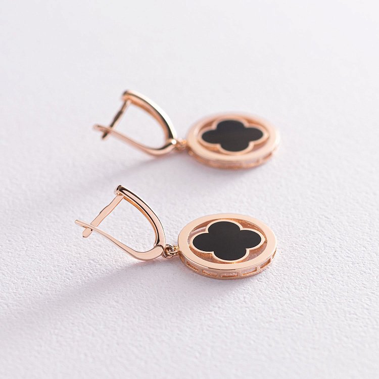 Сережки "Конюшина" в червоному золоті (емаль) с07176 від ювелірного магазину Онікс - 2