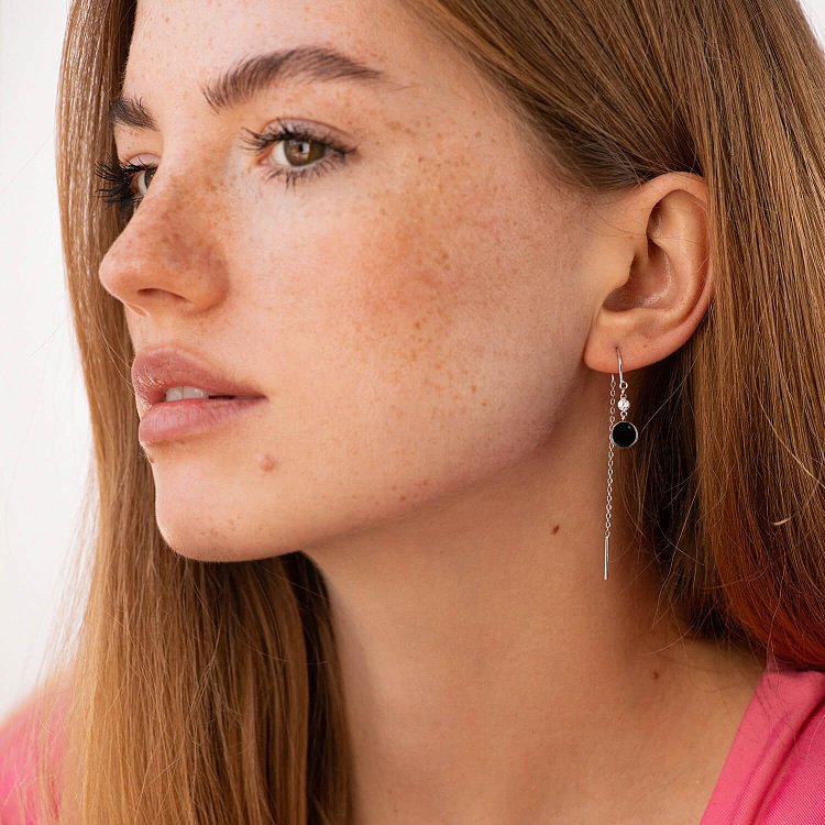 Серебряные серьги - протяжки (эмаль, фианиты) 123444 от ювелирного магазина Оникс - 2