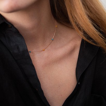 Колье "Free" в красном золоте (голубые и желтые фианиты) кол02249 №6