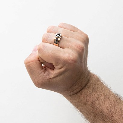 Чоловіча золота печатка з чорними фіанітами к06055 №2