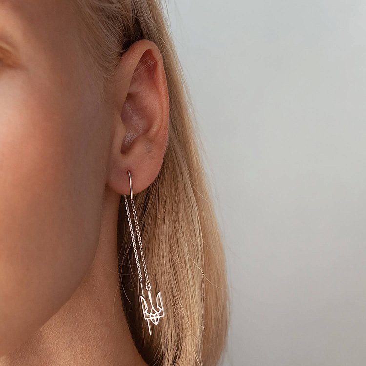 Серьги - протяжки "Герб Украины - Тризуб" (белое золото) с07974 от ювелирного магазина Оникс - 3