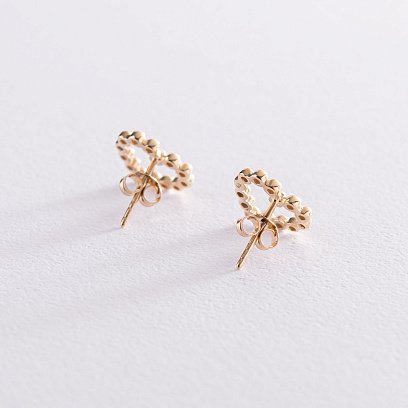 Серьги-пусеты "Влюбленные сердца" в желтом золоте с07550 №3