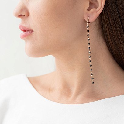 Висячі золоті сережки (чорні фіаніти) с06882 №2