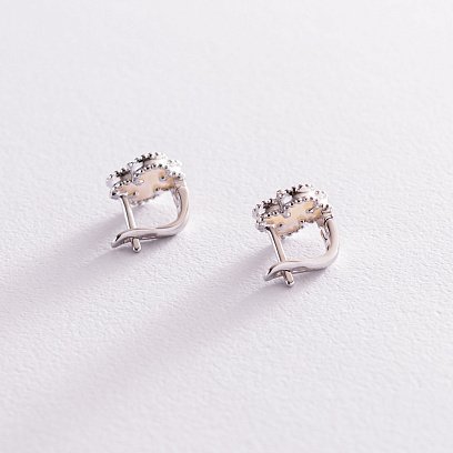 Срібні сережки "Конюшина" з перламутром 122002 №4