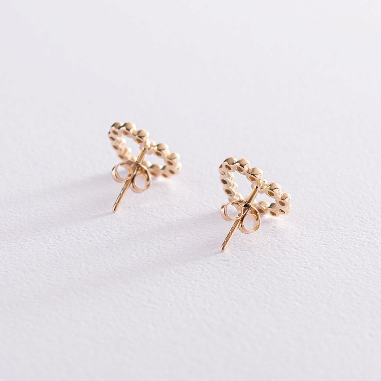 Серьги-пусеты "Влюбленные сердца" в желтом золоте с07550 от ювелирного магазина Оникс - 2