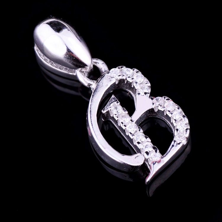 Серебряная подвеска буква "В" (фианиты) 131991B от ювелирного магазина Оникс