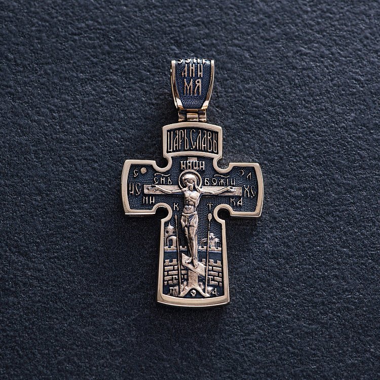 Золотий православний хрест з чорнінням п03873 від ювелірного магазину Онікс