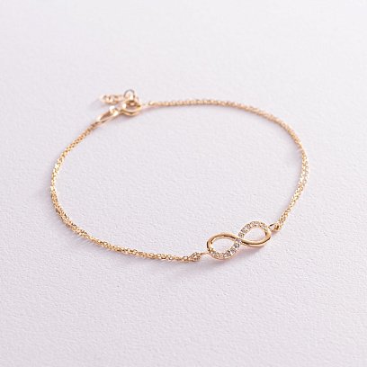 Браслет "Нескінченність" в жовтому золоті (фіаніти) б04860