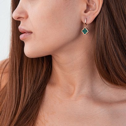 Сережки "Конюшина" в червоному золоті (малахіт) с07670 №2