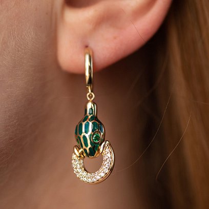 Золоті сережки "Змії" (емаль, фіаніт) с07017 №4