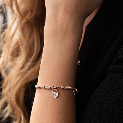 Золотий браслет "Сердечко з ключиком" (фіаніт) б04007 №4