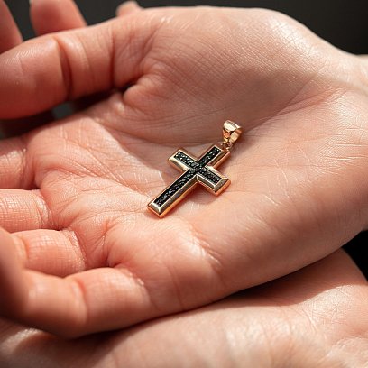 Крест в красном золоте (черные фианиты) п03497 №4