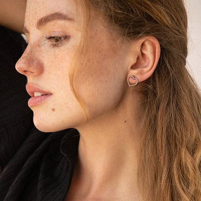 Серьги - пусеты "Сердечки" в серебре 7032 №2