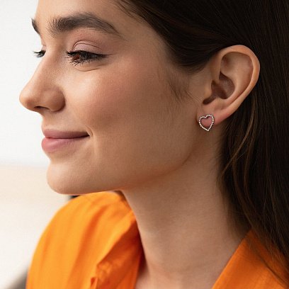 Серьги - пусеты "Сердечки" в белом золоте с08296 №5