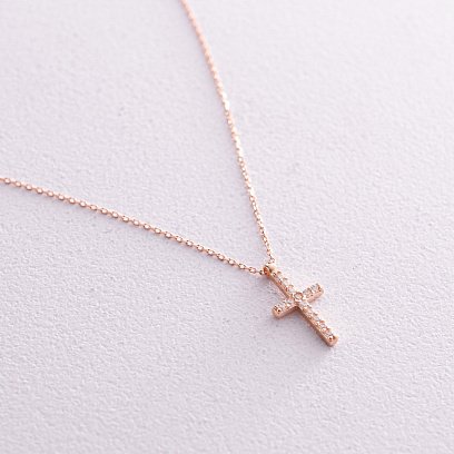 Кольє "Хрестик" у червоному золоті (фіаніти) кол02319 Oniks Кольє "Хрестик" у червоному золоті (фіаніти) кол02319