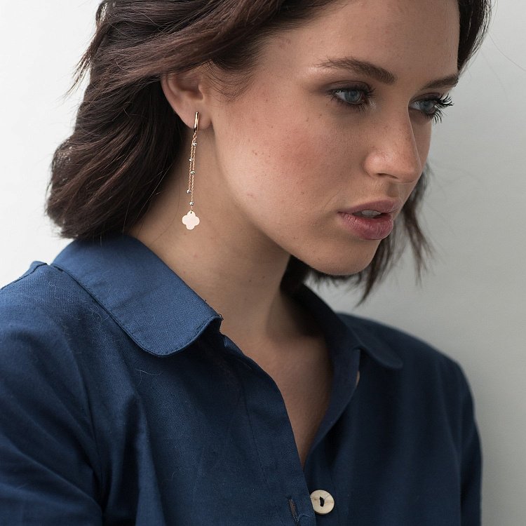 Висячие серьги "Клевер" из красного золота с06352 от ювелирного магазина Оникс - 3