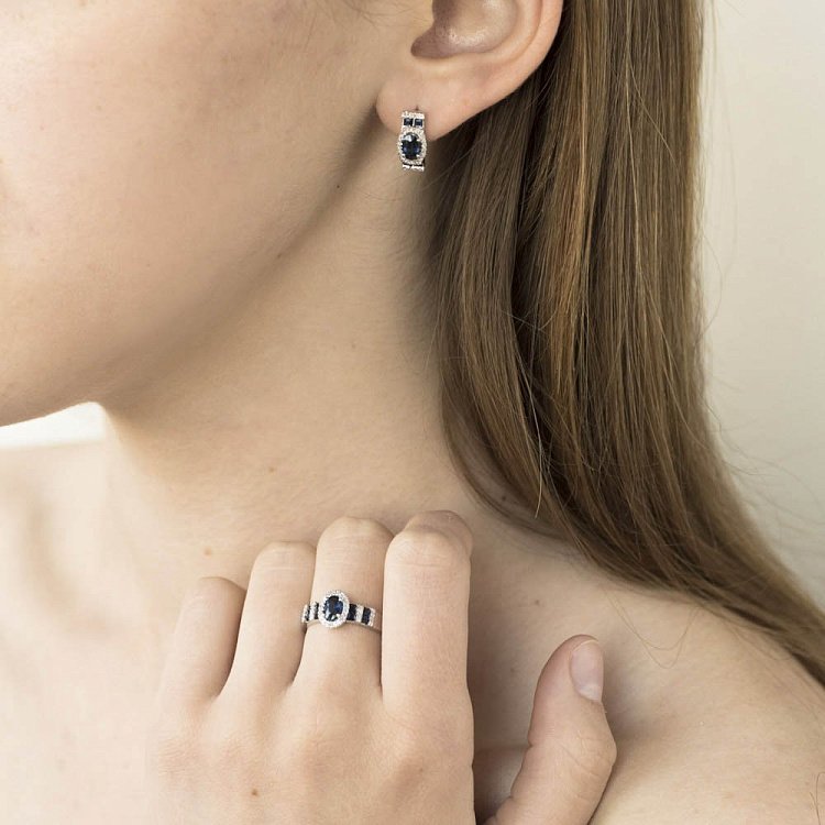 Золотое кольцо (сапфир, бриллиант) кб0181he - 5 Золотое кольцо (сапфир, бриллиант) кб0181he от ювелирного магазина Оникс - 5