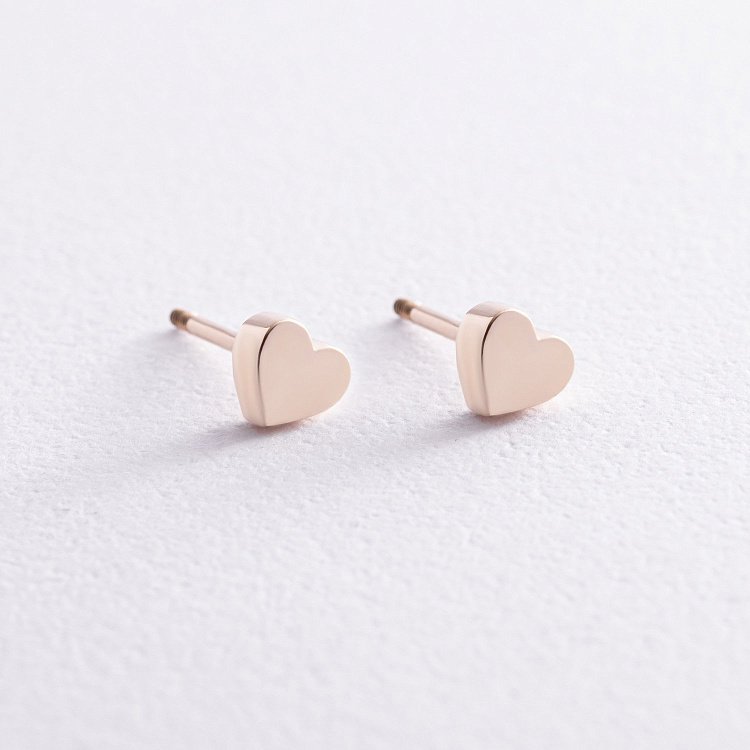 Серьги - пусеты "Сердечки" в желтом золоте с08345 от ювелирного магазина Оникс