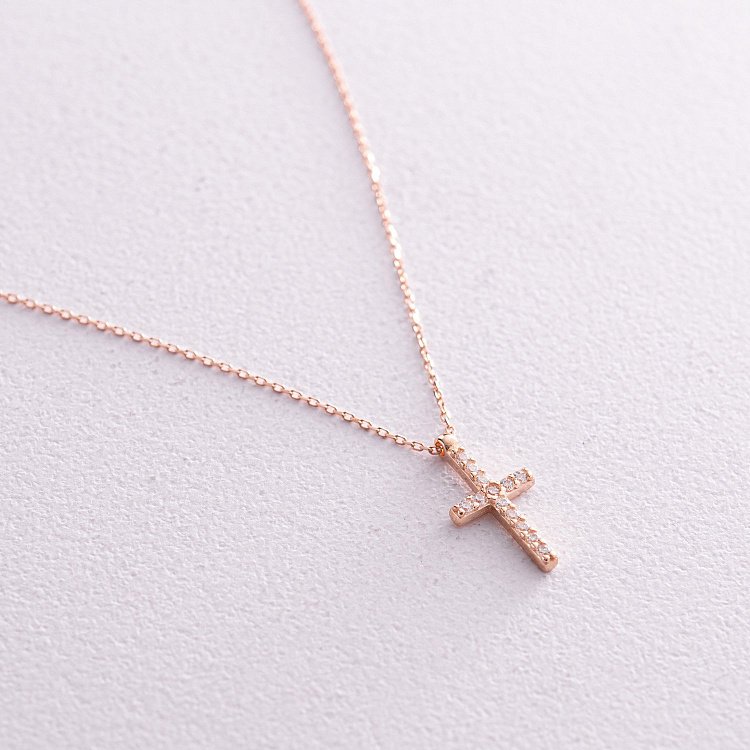 Кольє "Хрестик" у червоному золоті (фіаніти) кол02319 від ювелірного магазину Онікс