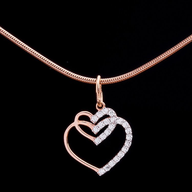 Золотая подвеска в форме двух сердец с фианитами п01453 от ювелирного магазина Оникс - 1