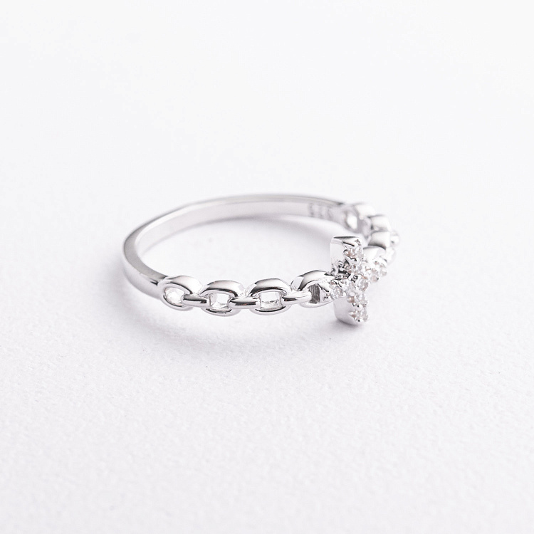 Срібна каблучка "Хрестик" з фіанітами 112849 від ювелірного магазину Онікс - 1