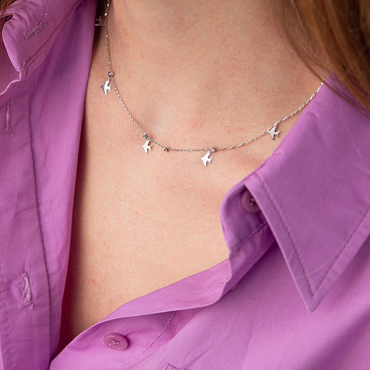 Кольє "Ластівки" в білому золоті кол02020 від ювелірного магазину Онікс - 3