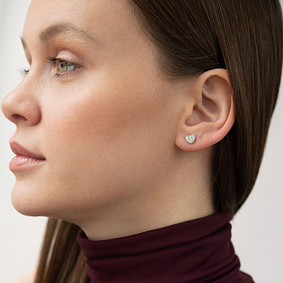 Золоті сережки - пусети "Сердечки" (діаманти) сб0606ri №2