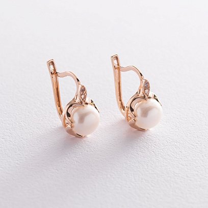 Золоті сережки (перли, фіаніти) с05798