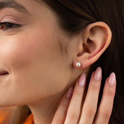 Сережка - каффа "Трініті" з перлиною (жовте золото) с08260 №4