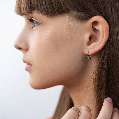 Дитячі золоті сережки "Квіточки" (зелені фіаніти) с08064з №4