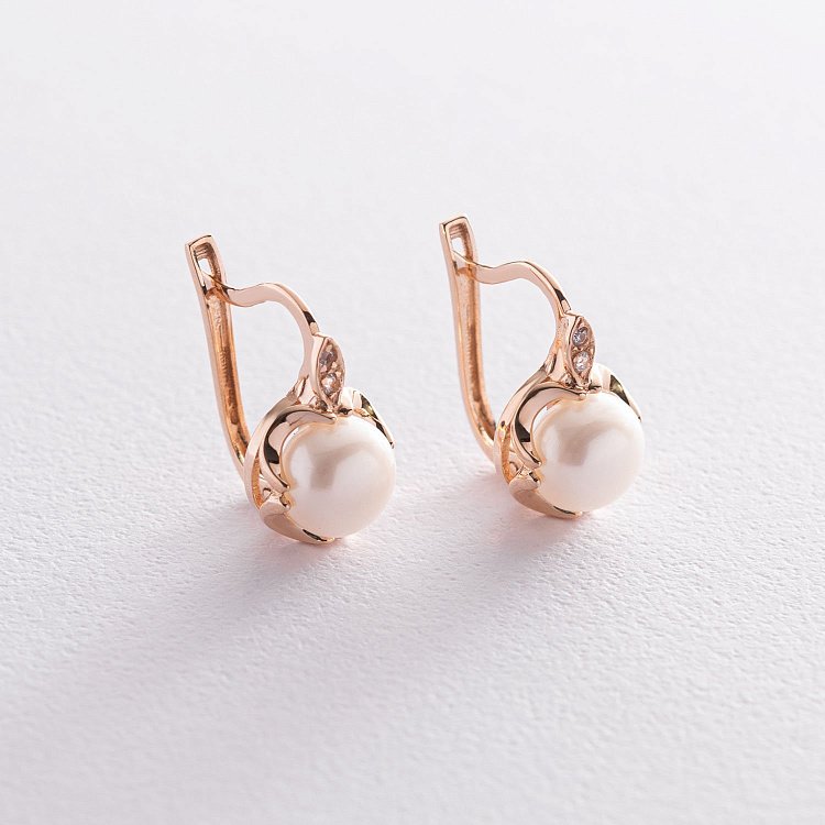 Золоті сережки (перли, фіаніти) с05798 від ювелірного магазину Онікс