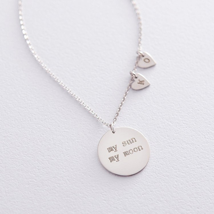 Серебряное колье для гравировки (диск и 2 сердца) 181000 от ювелирного магазина Оникс - 2