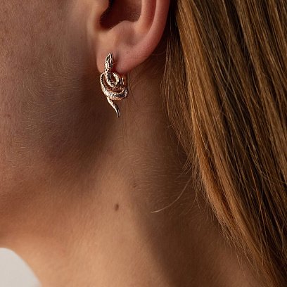 Золоті сережки "Змії" (білі фіаніти) с08470 №4