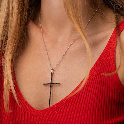 Срібний хрест з чорними фіанітами 3611 №2