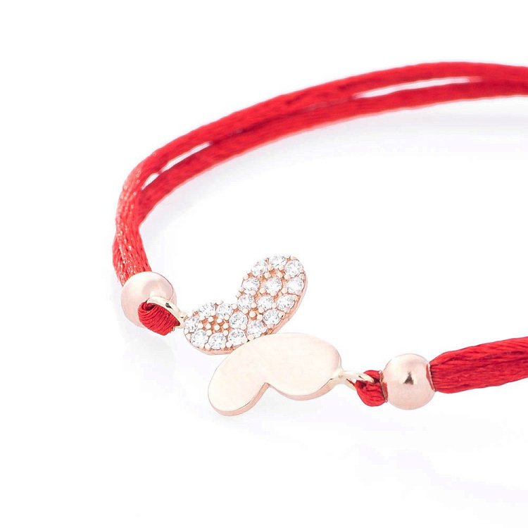Красный браслет с золотой вставкой "Бабочка" б03091 от ювелирного магазина Оникс - 1