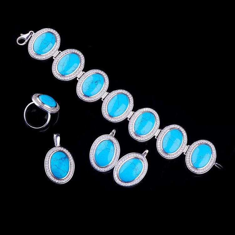 Кольцо (имитация бирюза, фианиты) 11813б от ювелирного магазина Оникс - 2