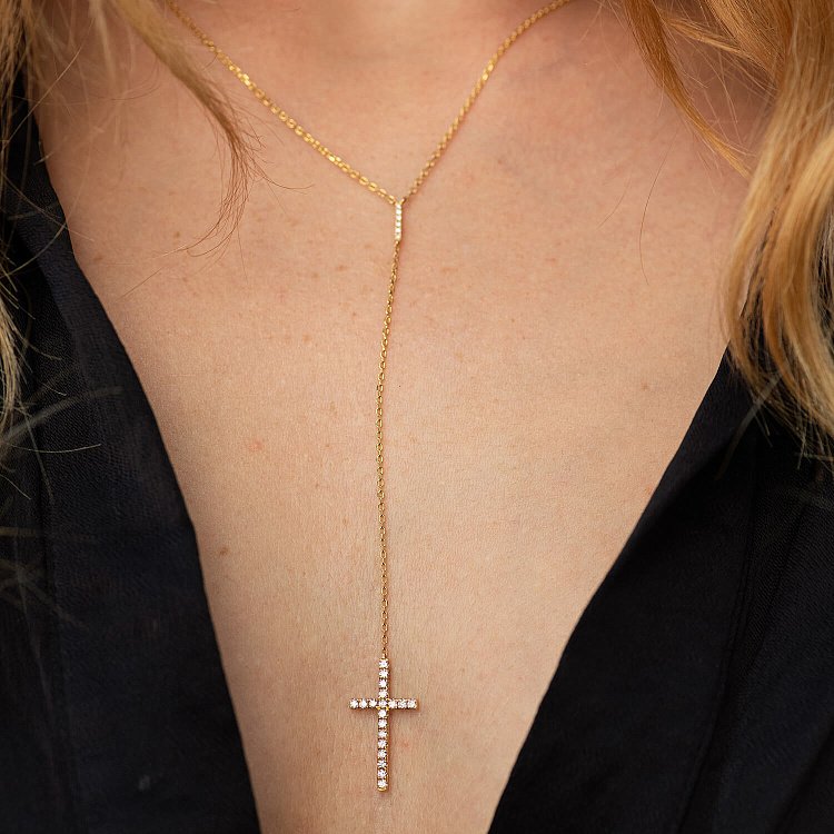 Золотое колье - галстук "Крестик" с бриллиантами колб0115mi от ювелирного магазина Оникс - 3