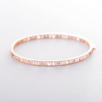 Жесткий золотой браслет "Римские цифры" с фианитами б04090