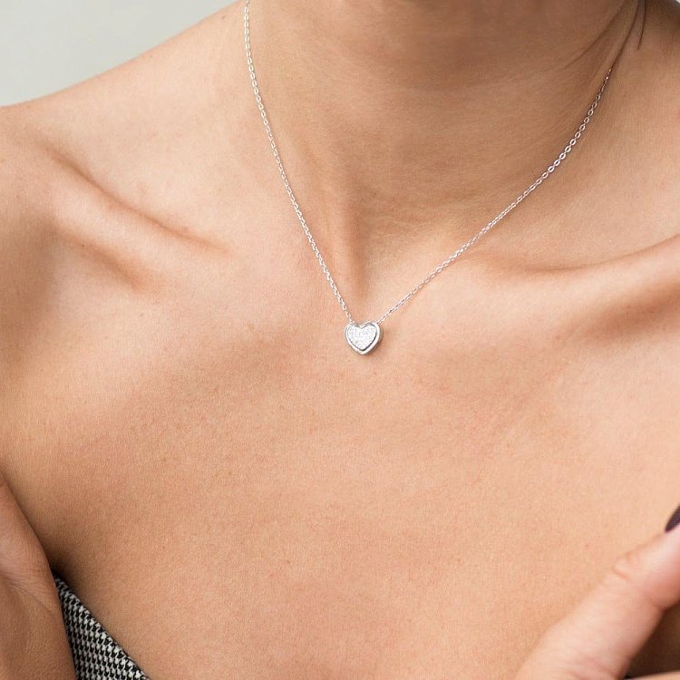 Серебряное колье с сердечком (фианиты) 18648 от ювелирного магазина Оникс - 3