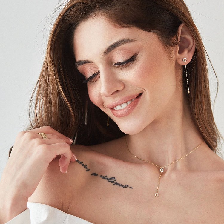 Кольє "Кружечки" в жовтому золоті (фіаніти) кол01824 від ювелірного магазину Онікс - 2