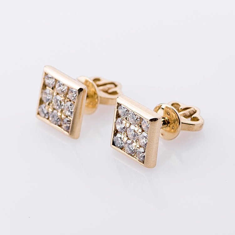 Золотые серьги-гвоздики с бриллиантами е0772ж - 3 Золотые серьги-гвоздики с бриллиантами е0772ж от ювелирного магазина Оникс - 3