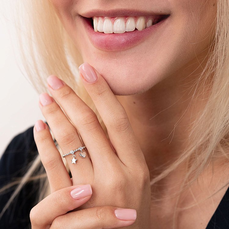 Золотое кольцо "Звездочка и сердечко" (фианиты) к06826 от ювелирного магазина Оникс - 3