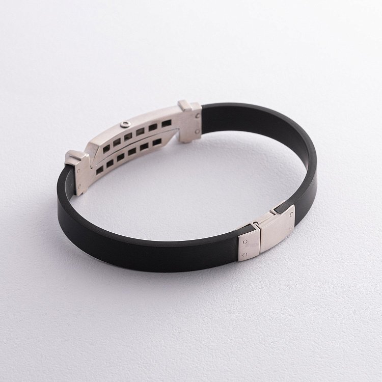 Каучуковый браслет с серебряными вставками (фианиты) 934 от ювелирного магазина Оникс - 7