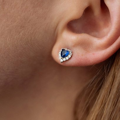 Срібні сережки - пусети "Сердечки" з фіанітами 123295с №4